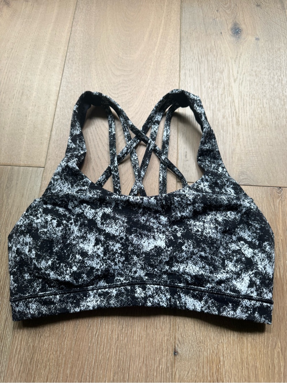 lululemon athletica Free to Be Serene Sports Bra-Black & White abstract print.
